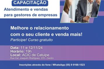 CAPACITAÇÃO ATENDIMENTO E VENDAS PARA GESTORES DE EMPRESAS