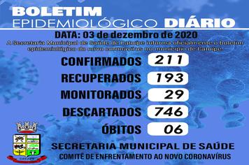 Boletim epidemiológico do dia 03 de dezembro de 2020