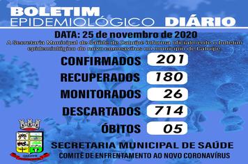 Boletim epidemiológico do dia 25 de novembro de 2020