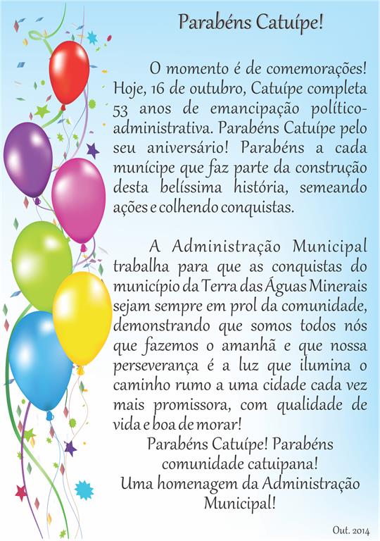 Parabéns Catuípe pelos 53 anos!