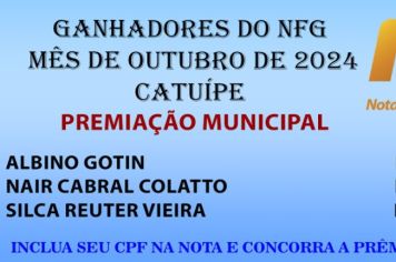 NOTA FISCAL GAÚCHA CONTEMPLA GANHADORES DO MÊS DE OUTUBRO DE 2024 EM CATUÍPE