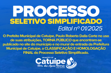 RESULTADO PROCESSO SELETIVO SIMPLIFICADO N° 01/2025.