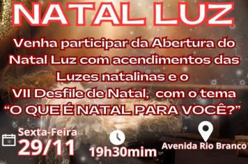 ABERTURA DO 7° NATAL LUZ DE CATUÍPE COM ACENDIMENTO DAS LUZES E GRANDE DESFILE TEMÁTICO SERÁ DIA 29