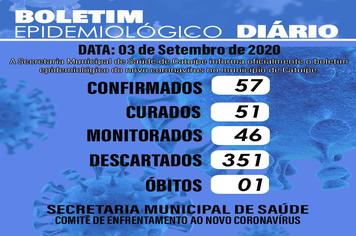 Boletim Epidemiológico dia 03 de setembro de 2020