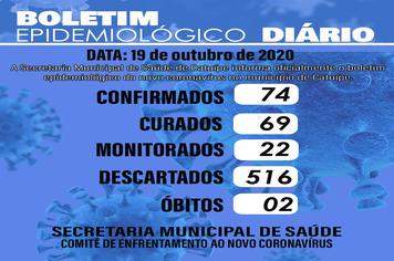 Boletim epidemiológico do dia 19 de outubro de 2020