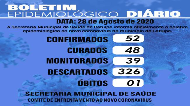 Boletim Epidemiológico do dia 28 de agosto de 2020