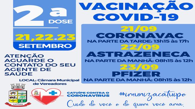 CALENDÁRIO DE VACINAÇÃO DIA 21, 22 E 23 DE SETEMBRO DE 2021