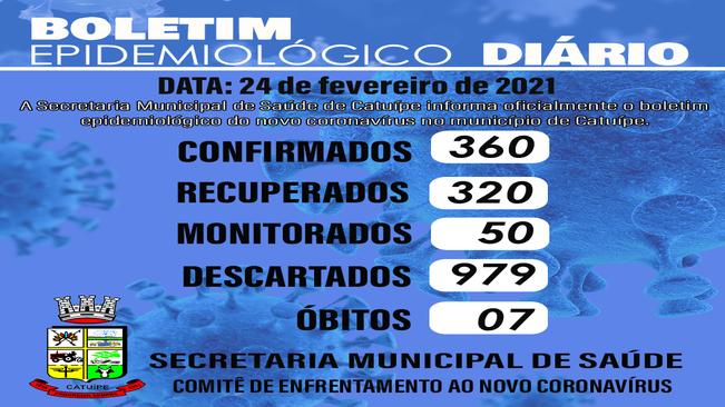 Boletim epidemiológico do dia 24 de fevereiro de 2021